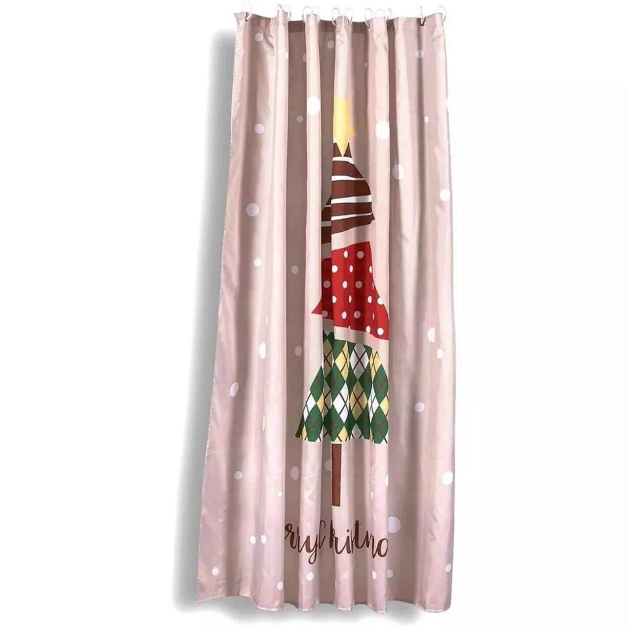Merry Christmas Shower Curtain Set for Bathroom, 12 Hooks Included, 70 x 71 In